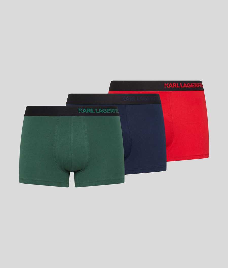 Red / Green / Navy Men\'s Karl Lagerfeld Hip Logo Trunk – 3 Pack Underwear | TH720EHBC