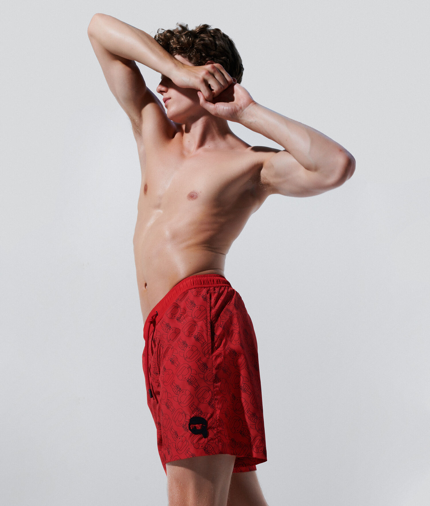 Red Men's Karl Lagerfeld Ikonik 2.0 All-over Print Board Shorts Beachwear | TH567KPHT