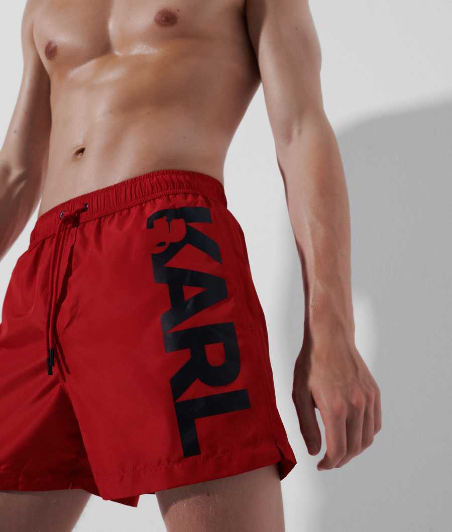 Red Men's Karl Lagerfeld Karl Logo Board Shorts Beachwear | TH790FTCX