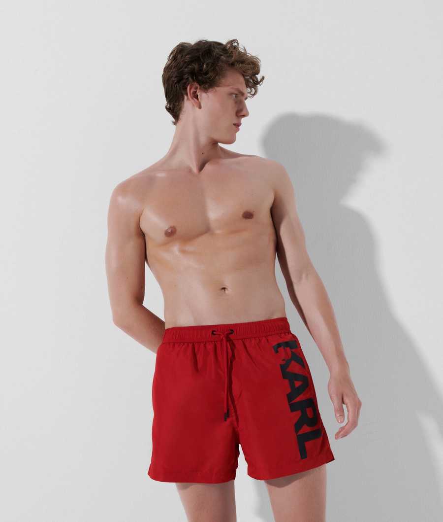 Red Men\'s Karl Lagerfeld Karl Logo Board Shorts Beachwear | TH790FTCX