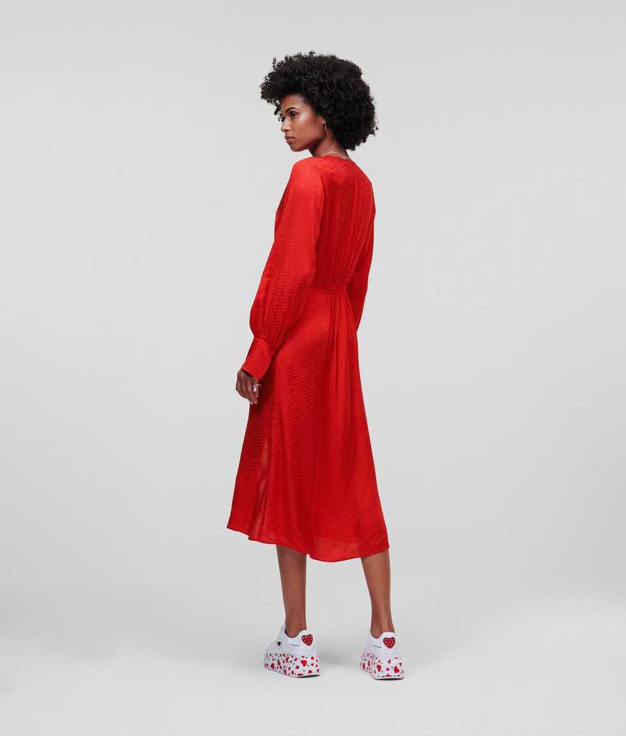 Red Women's Karl Lagerfeld Karl Logo Jacquard Dresses | TH589TZIQ