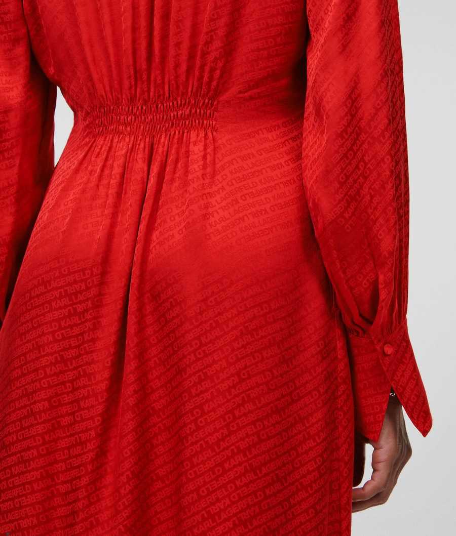 Red Women's Karl Lagerfeld Karl Logo Jacquard Dresses | TH589TZIQ