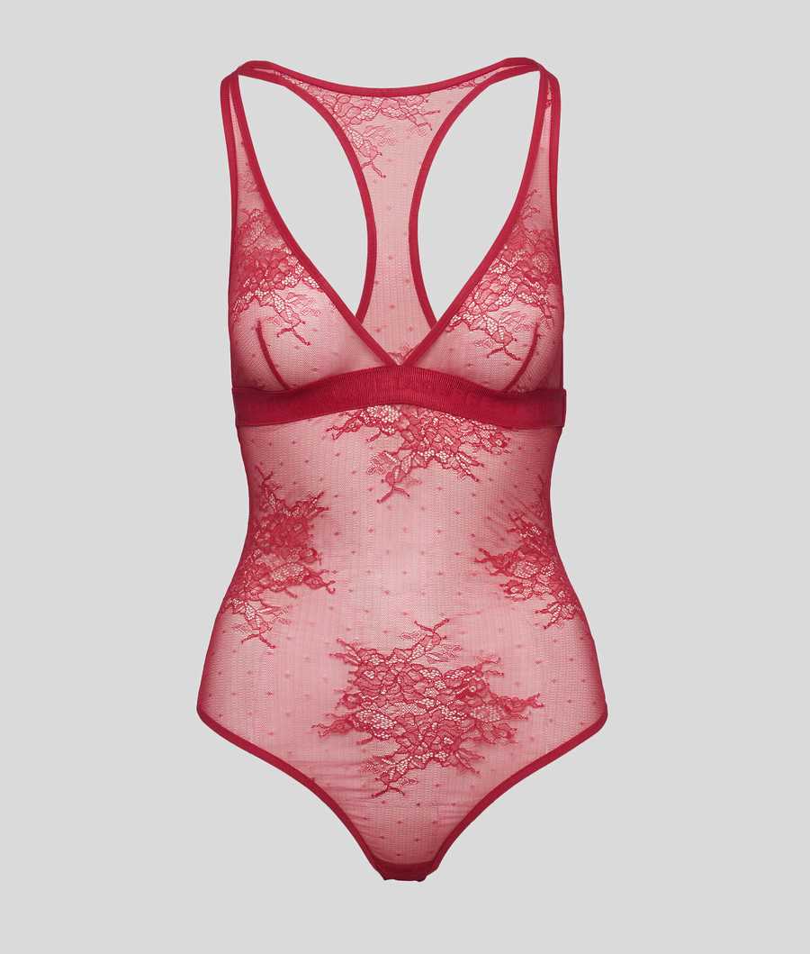 Red Women's Karl Lagerfeld Racerback Lace Bodysuit Underwear | TH305LCOM