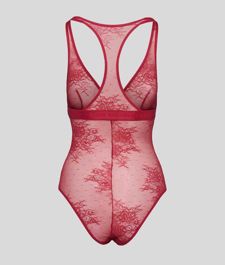 Red Women's Karl Lagerfeld Racerback Lace Bodysuit Underwear | TH305LCOM