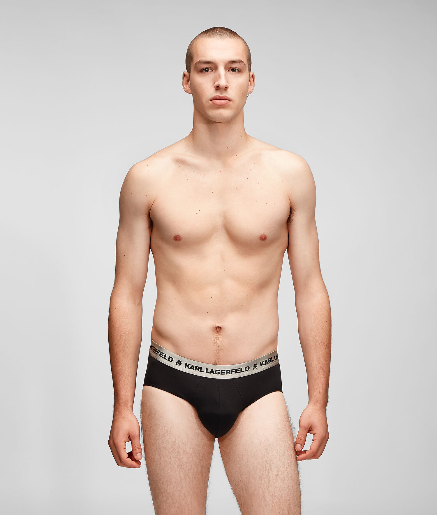 Silver / Black Men's Karl Lagerfeld Metallic Logo Briefs – 3 Pack Underwear | TH694ASYK