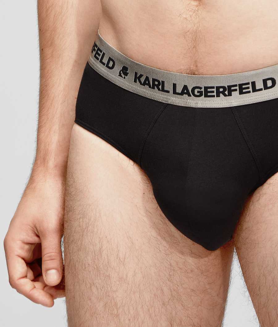 Silver / Black Men's Karl Lagerfeld Metallic Logo Briefs – 3 Pack Underwear | TH694ASYK