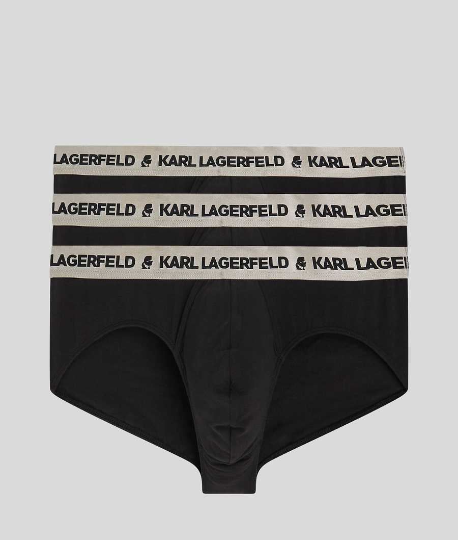 Silver / Black Men\'s Karl Lagerfeld Metallic Logo Briefs – 3 Pack Underwear | TH694ASYK