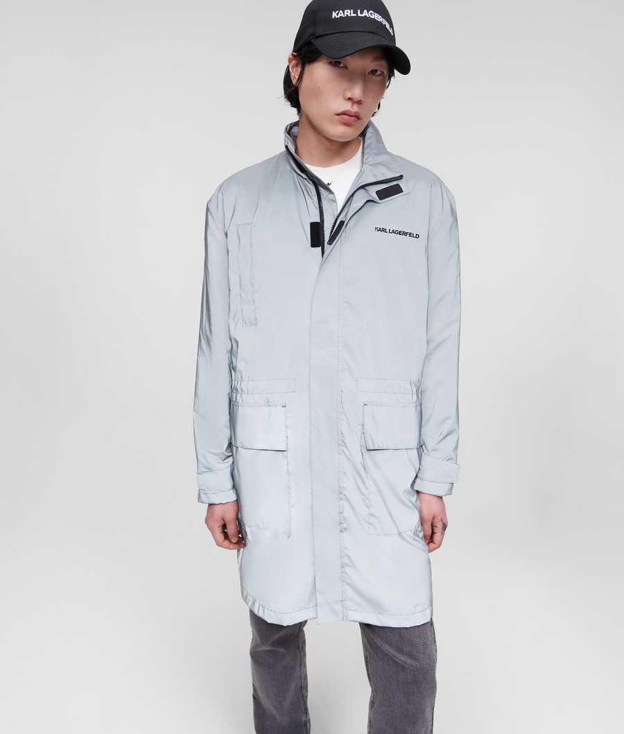 Silver Men's Karl Lagerfeld Ultra-reflective Parka Jackets | TH680MYFA