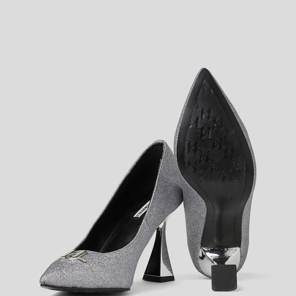 Silver Women's Karl Lagerfeld Debut Brooch Court Shoes High Heels | TH138TRGV