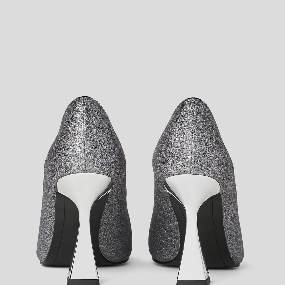 Silver Women's Karl Lagerfeld Debut Brooch Court Shoes High Heels | TH138TRGV