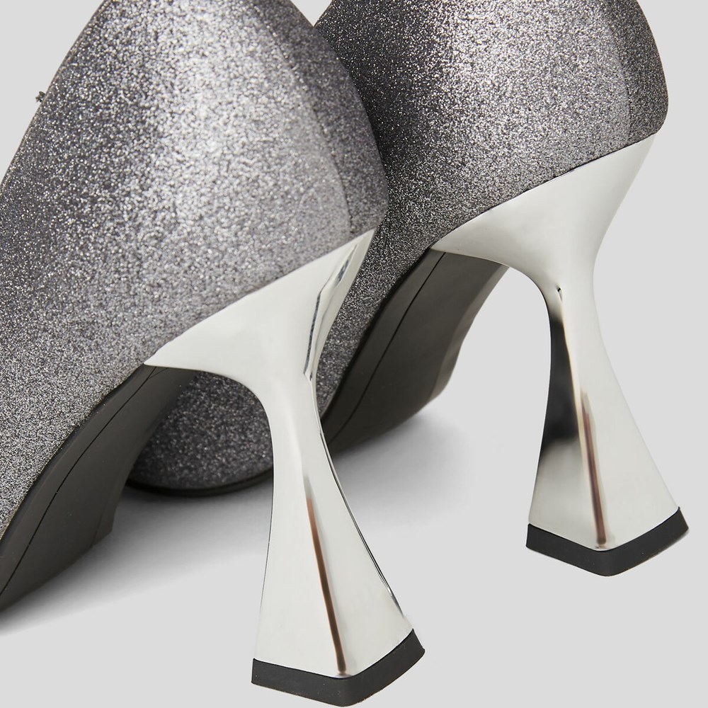 Silver Women's Karl Lagerfeld Debut Brooch Court Shoes High Heels | TH138TRGV