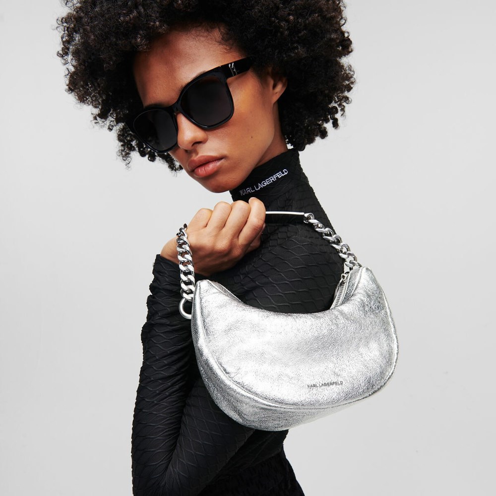 Silver Women's Karl Lagerfeld K/Id Half-moon Small Shoulder Bags | TH583OUVY