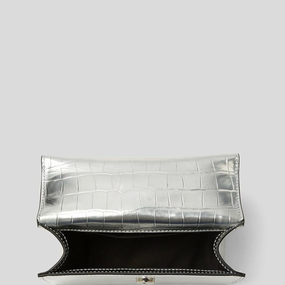 Silver Women's Karl Lagerfeld K/Signature Croc-embossed Small Shoulder Bags | TH285SBNE