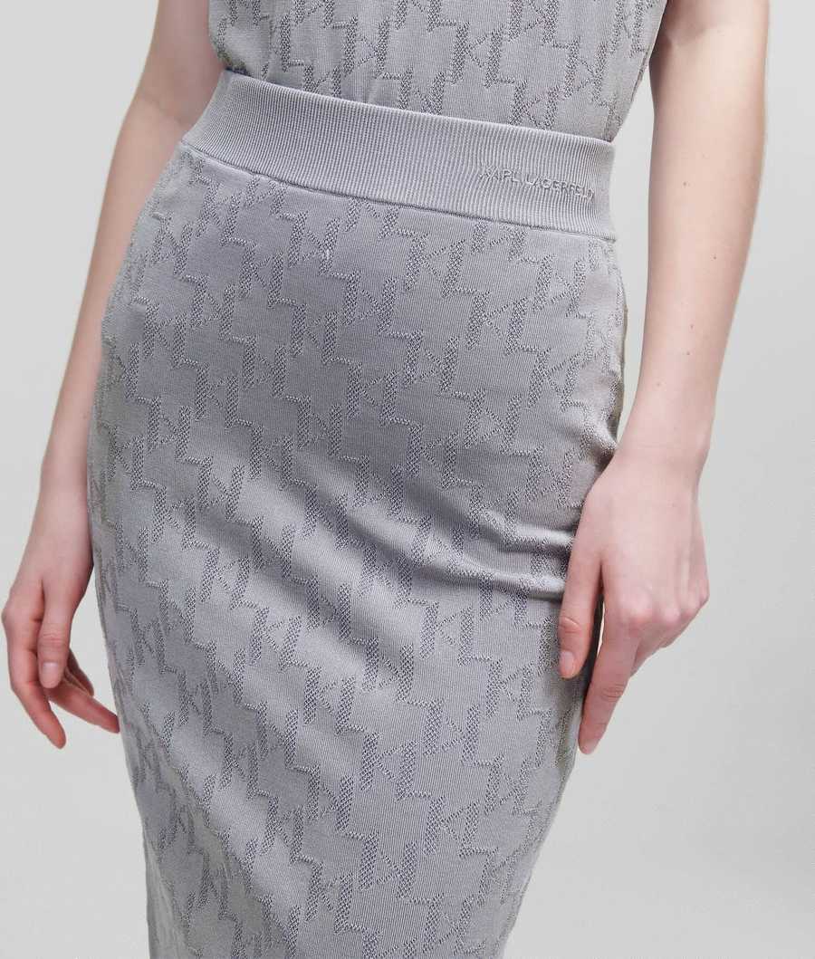 Silver Women's Karl Lagerfeld Kl Monogram Knitted Skirts | TH932GVBJ