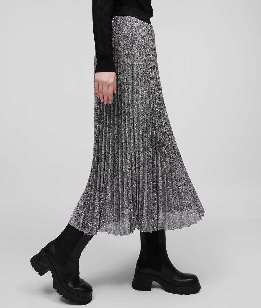 Silver Women's Karl Lagerfeld Sequin Pleated Skirts | TH241UOHV