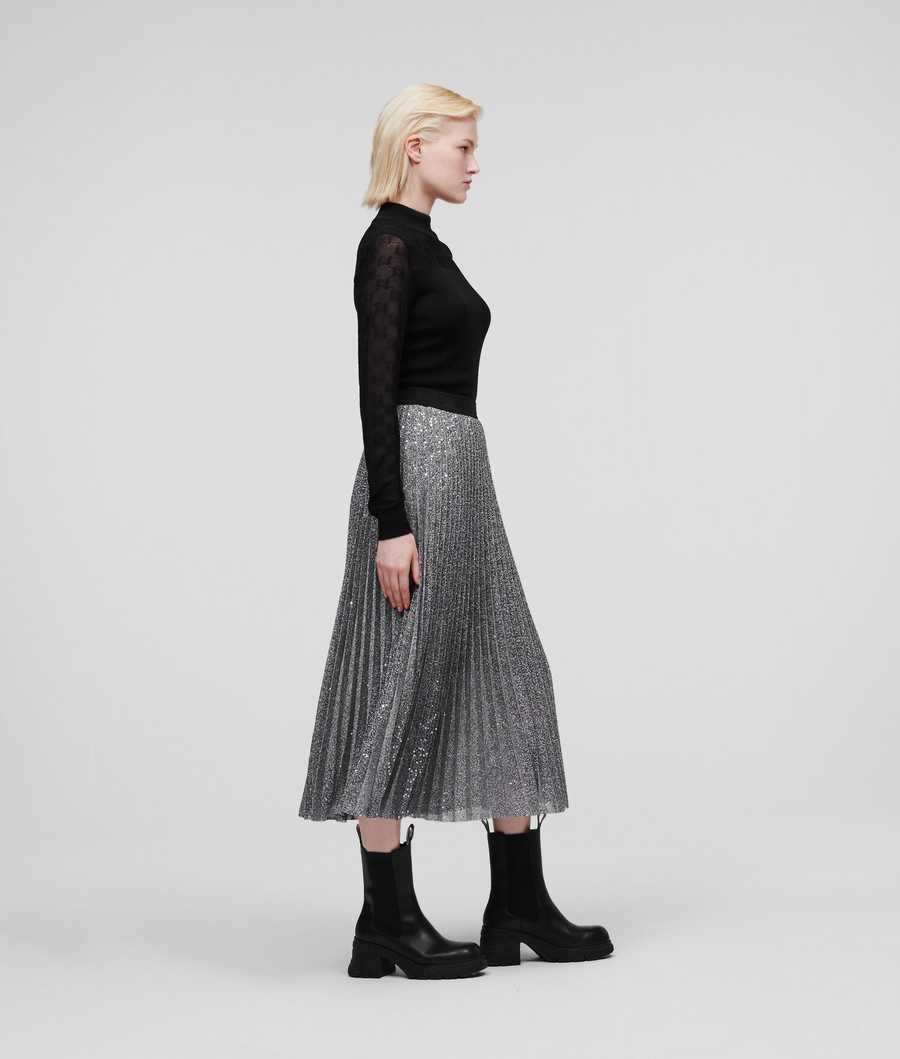 Silver Women's Karl Lagerfeld Sequin Pleated Skirts | TH241UOHV