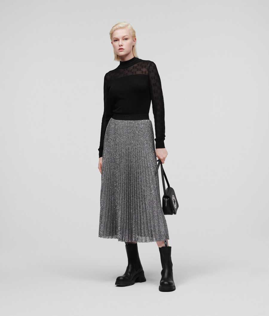 Silver Women's Karl Lagerfeld Sequin Pleated Skirts | TH241UOHV