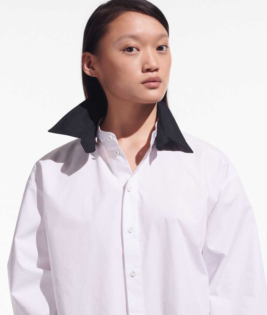 White / Black Women's Karl Lagerfeld Cara Loves Karl Detachable Collar Blouses | TH470HMSF