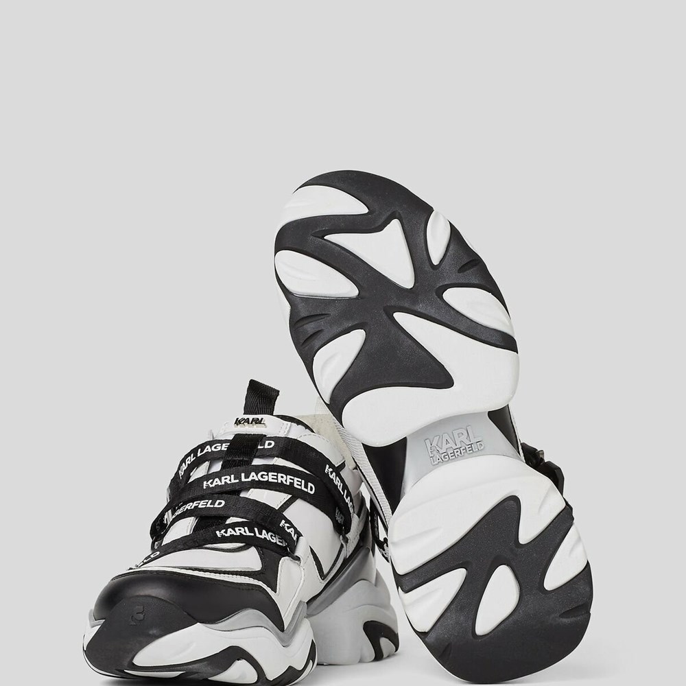 White / Black Women's Karl Lagerfeld Gemini Karl Klip Krosstape Runners Sneakers | TH985RLEI