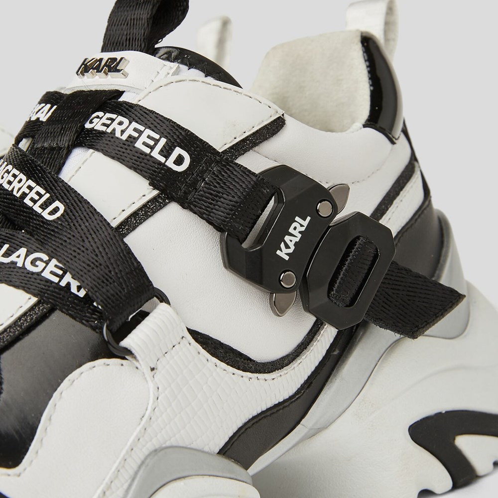 White / Black Women's Karl Lagerfeld Gemini Karl Klip Krosstape Runners Sneakers | TH985RLEI