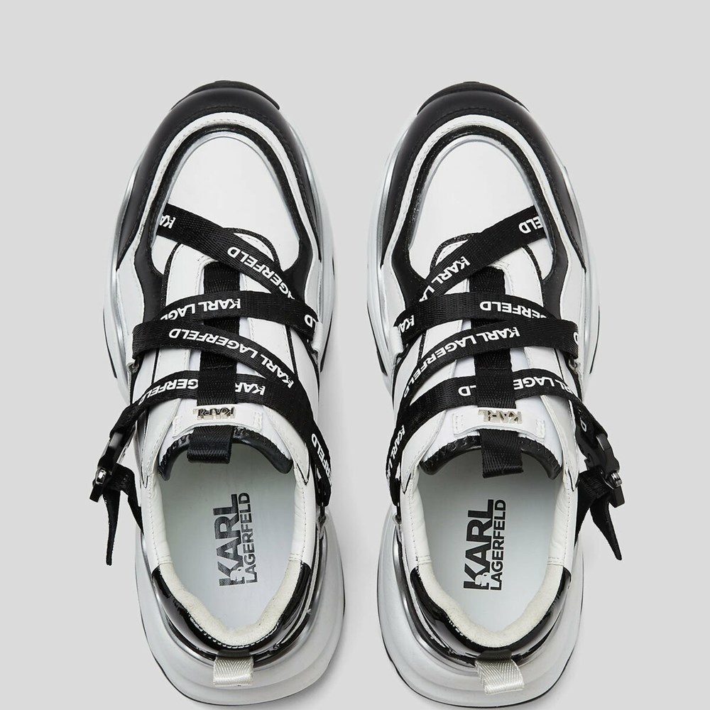 White / Black Women's Karl Lagerfeld Gemini Karl Klip Krosstape Runners Sneakers | TH985RLEI