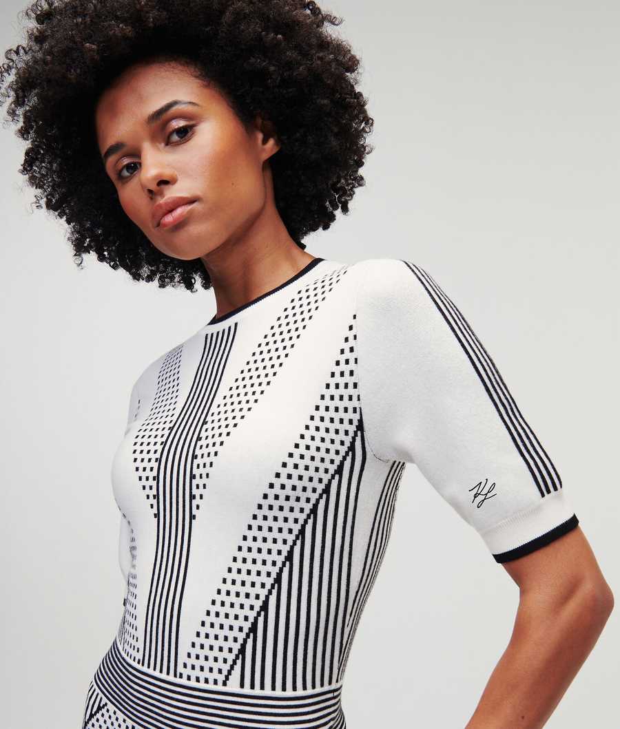 White / Black Women's Karl Lagerfeld Geometric Knit Dresses | TH078RIFH