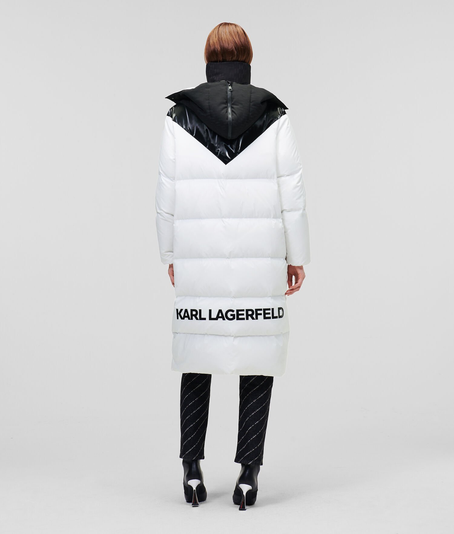 White / Black Women's Karl Lagerfeld Longline Hooded Down Coats | TH810PUAQ