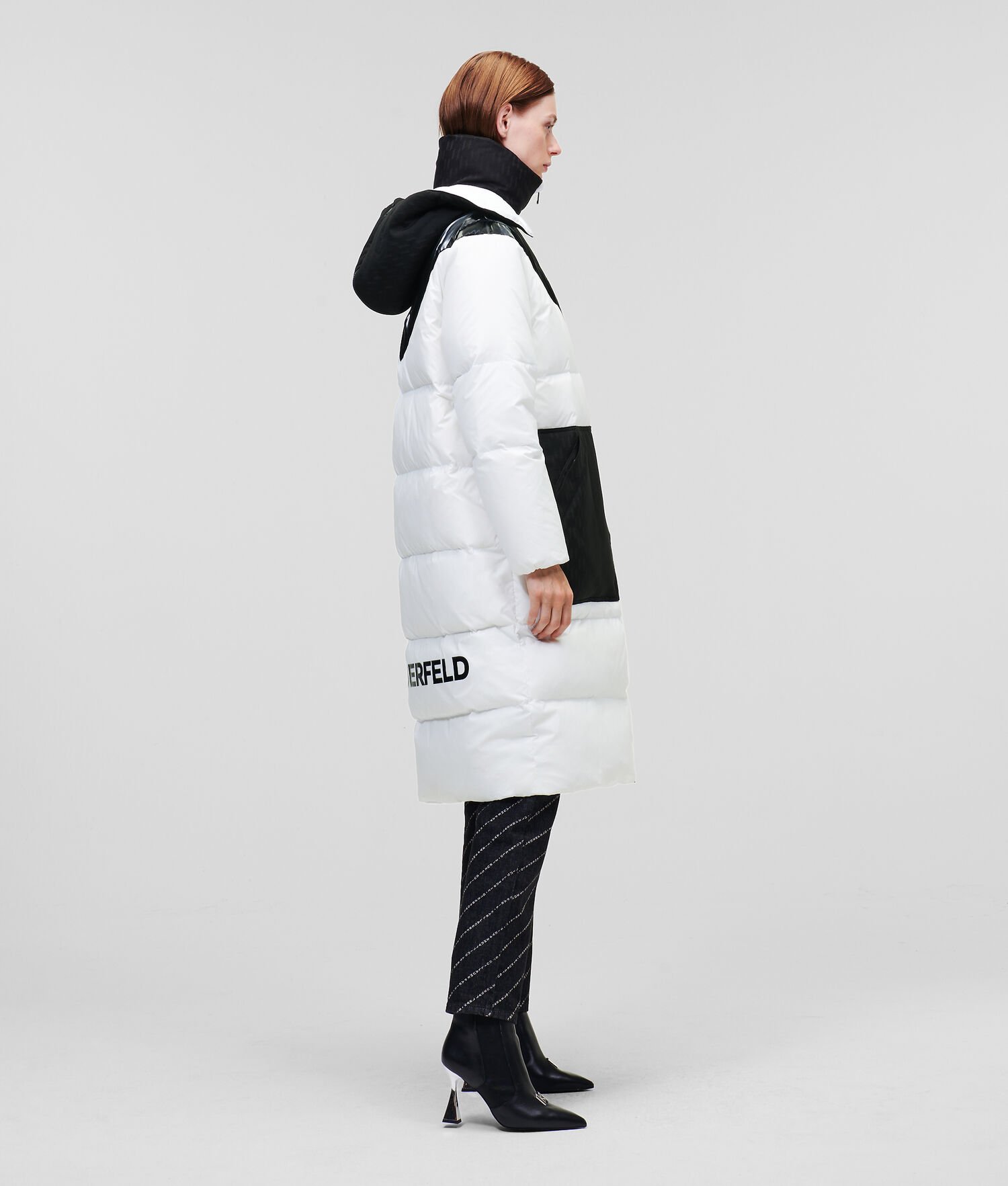 White / Black Women's Karl Lagerfeld Longline Hooded Down Coats | TH810PUAQ