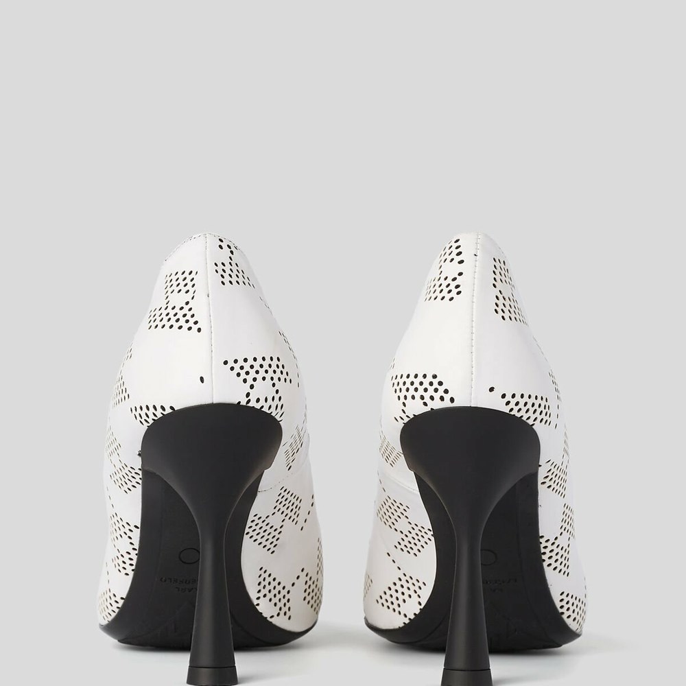 White / Black Women's Karl Lagerfeld Panache Perforated Court Shoes High Heels | TH186HBYJ