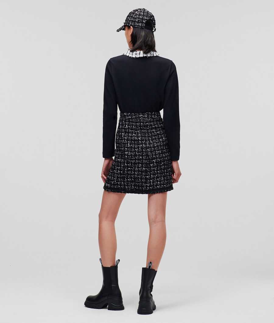 White / Black Women's Karl Lagerfeld Two-tone BOUCLÉ Skirts | TH931KLTX