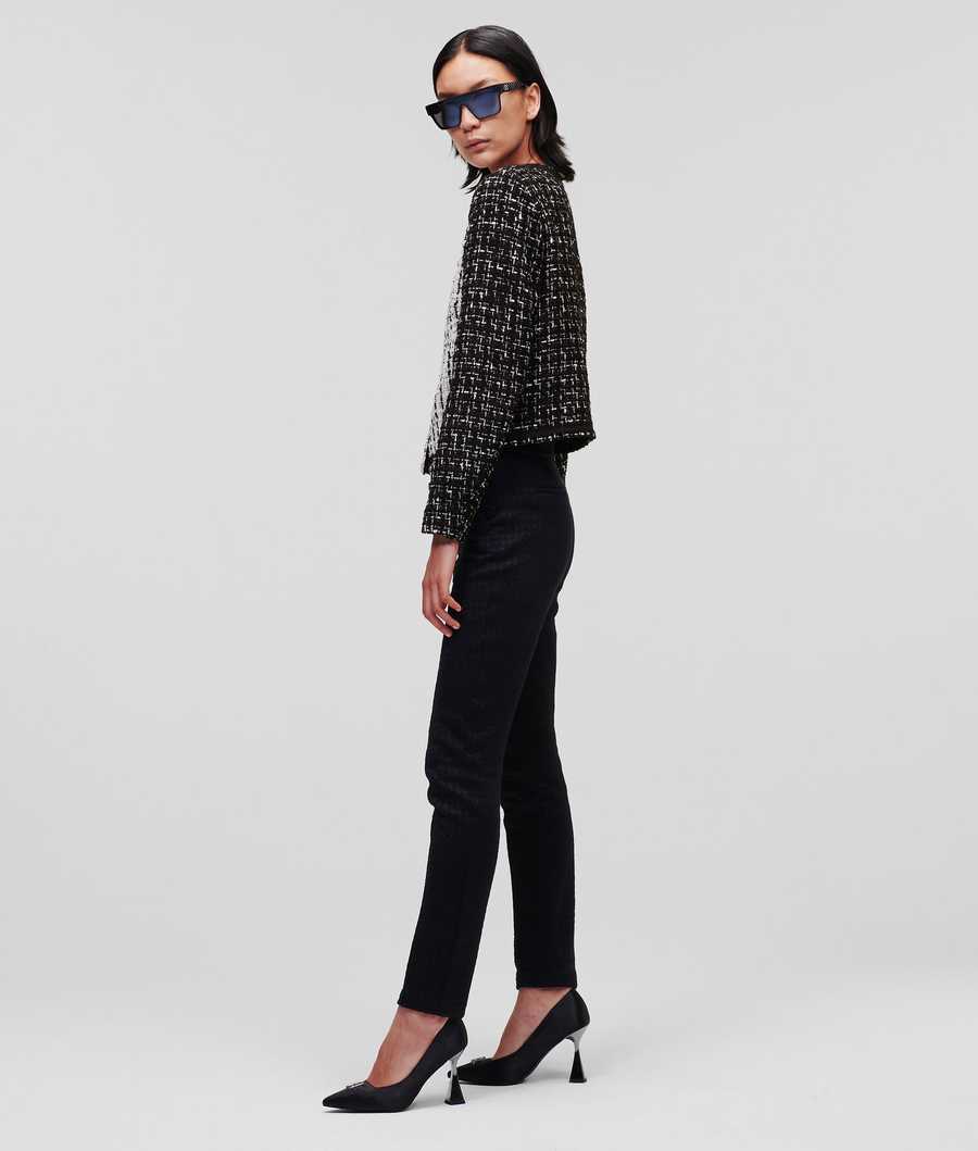 White / Black Women's Karl Lagerfeld Two-tone BOUCLÉ Jackets | TH956SMWY