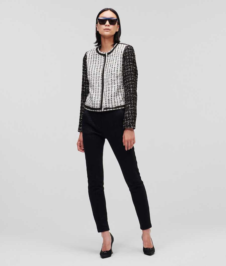 White / Black Women\'s Karl Lagerfeld Two-tone BOUCLÉ Jackets | TH956SMWY