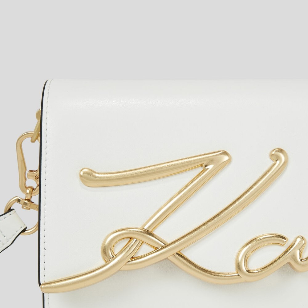 White / Gold Women's Karl Lagerfeld K/Signature Shoulder Bags | TH261FQZT