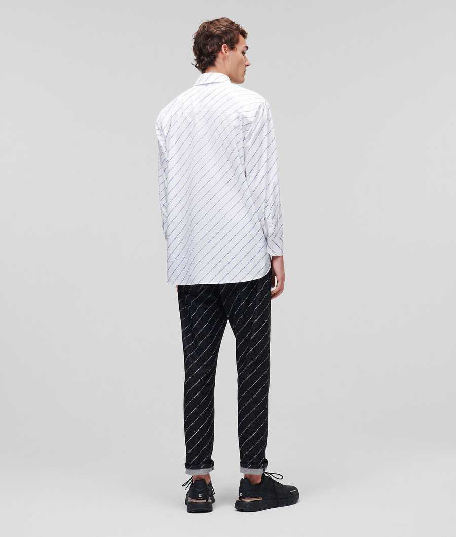 White Men's Karl Lagerfeld All-over Karl Logo Poplin Shirts | TH801FLCQ