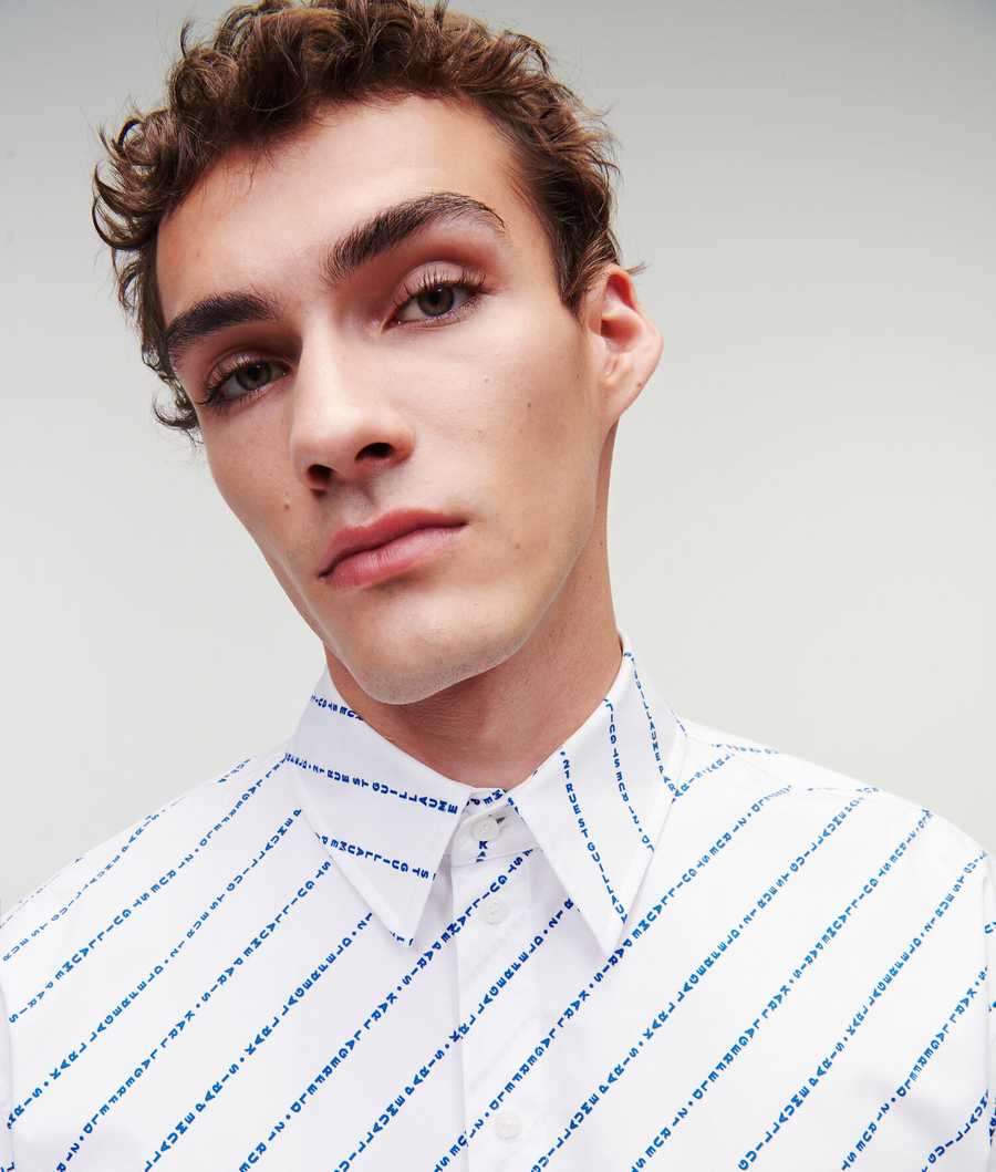 White Men's Karl Lagerfeld All-over Karl Logo Poplin Shirts | TH801FLCQ