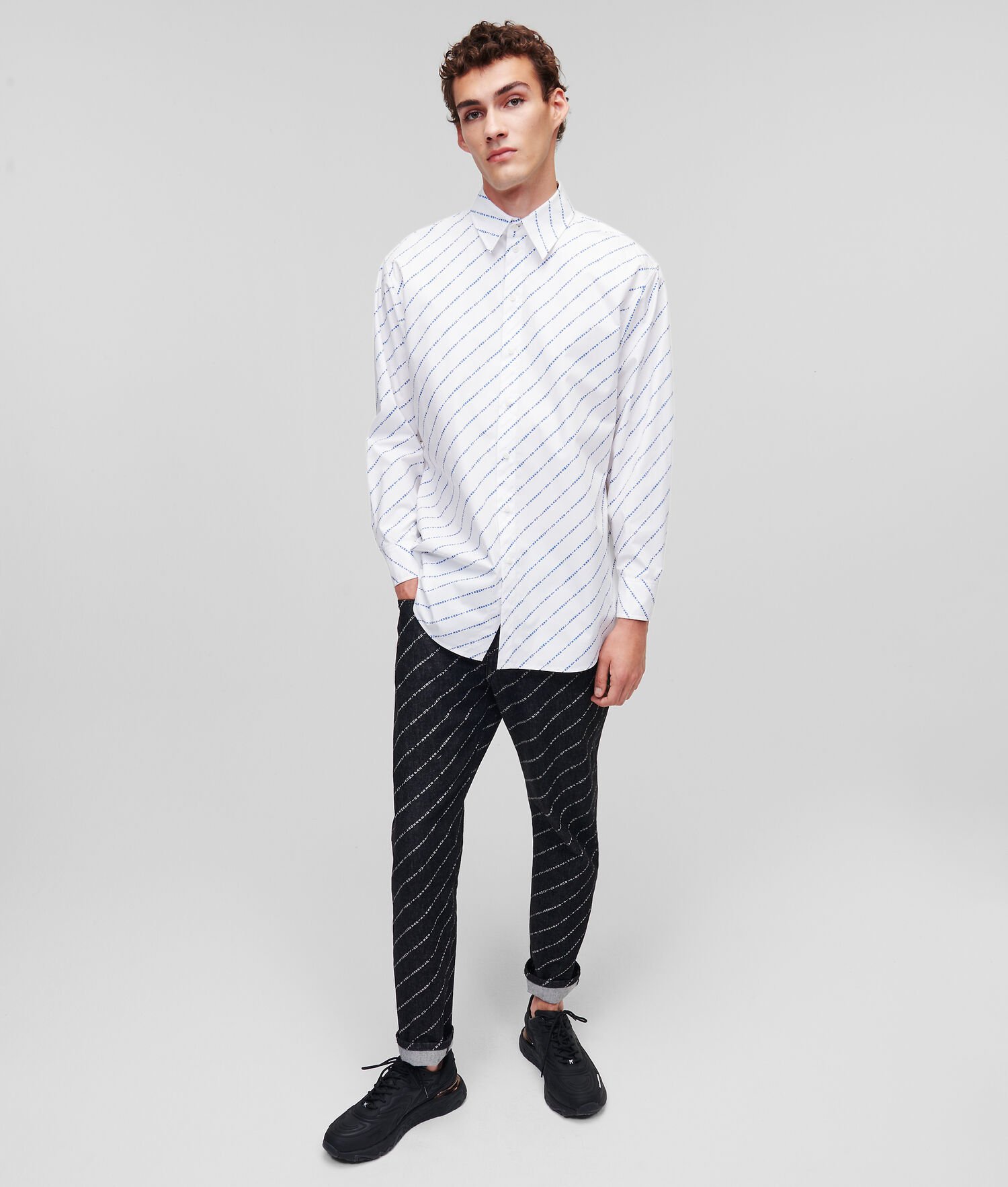 White Men's Karl Lagerfeld All-over Karl Logo Poplin Shirts | TH801FLCQ