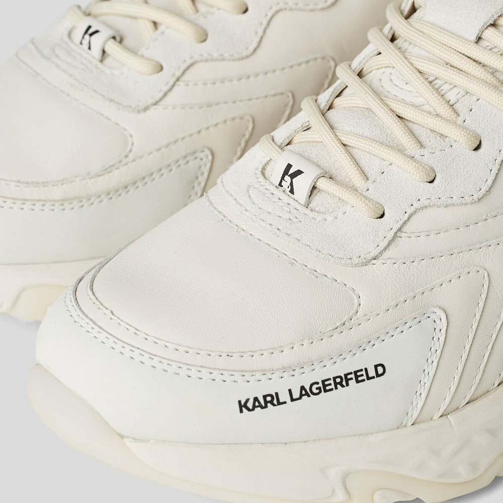 White Men's Karl Lagerfeld Blaze Pyro Leather Runners Sneakers | TH126WUOF