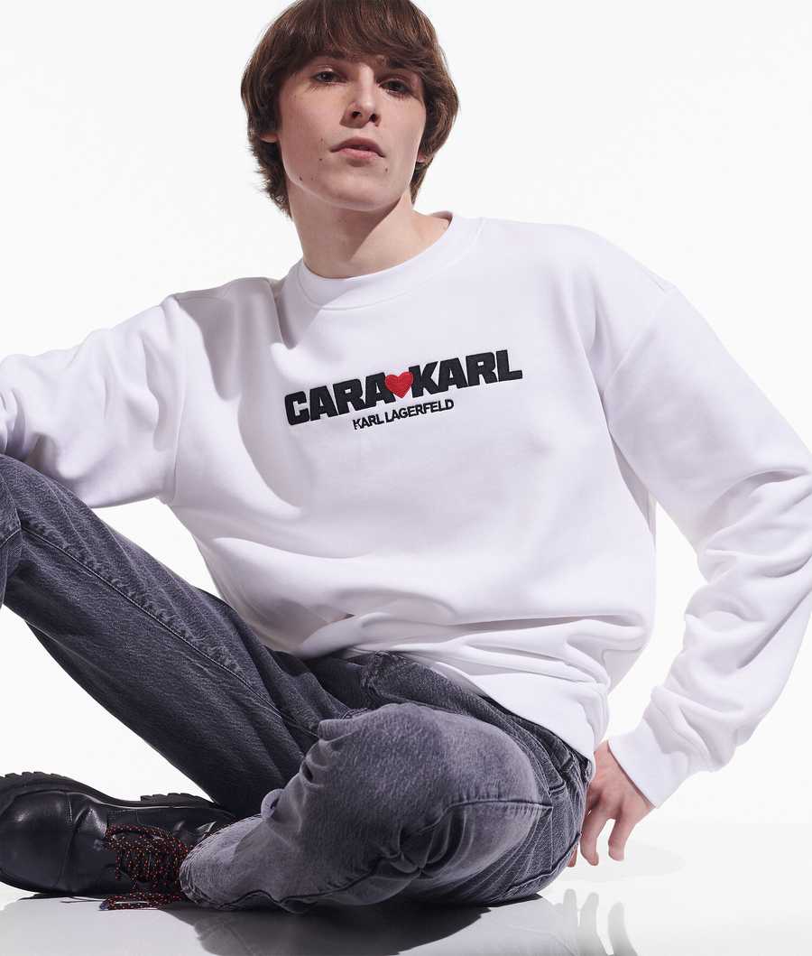 White Men\'s Karl Lagerfeld Cara Loves Karl Sweatshirts | TH986ZTAI