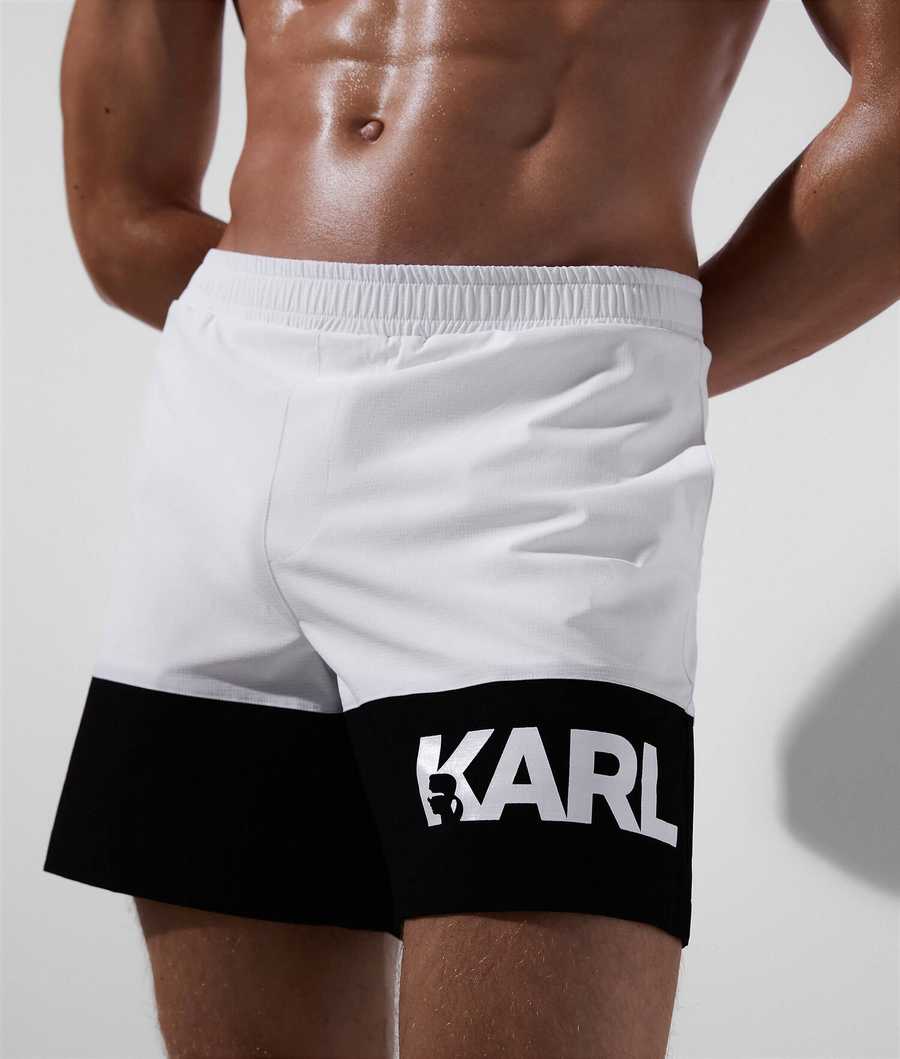 White Men's Karl Lagerfeld Color-block Board Shorts Beachwear | TH489HKFY