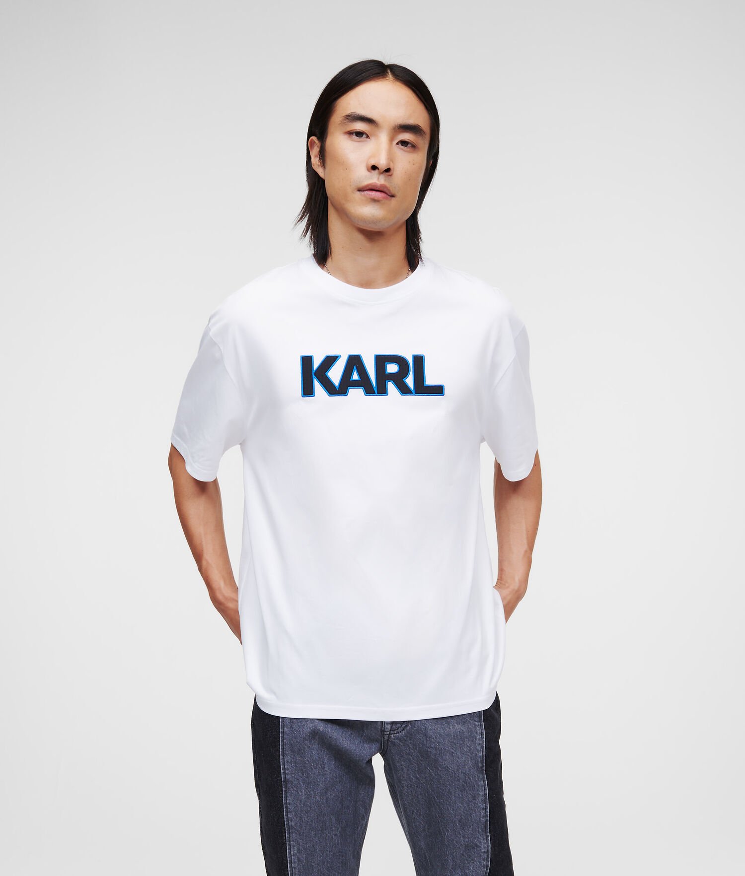 White Men\'s Karl Lagerfeld Karl Logo T-Shirts | TH621TKQV