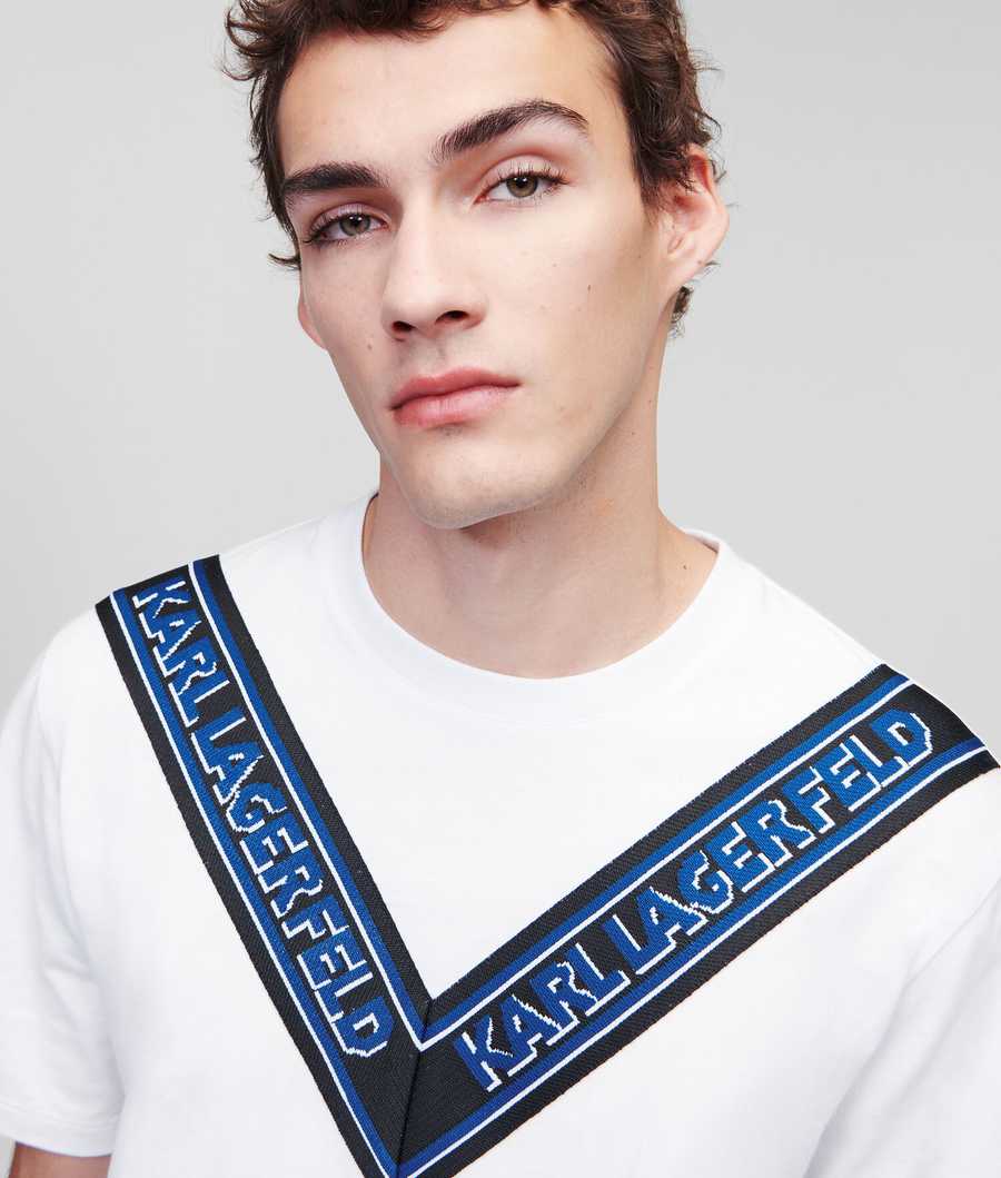 White Men's Karl Lagerfeld Karl Logo Tape T-Shirts | TH857PAGV