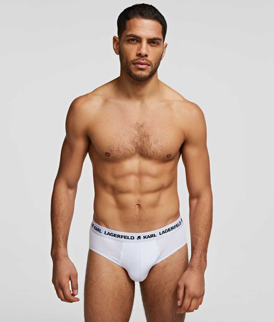 White Men's Karl Lagerfeld Logo Briefs 3-pack Underwear | TH980WMLS