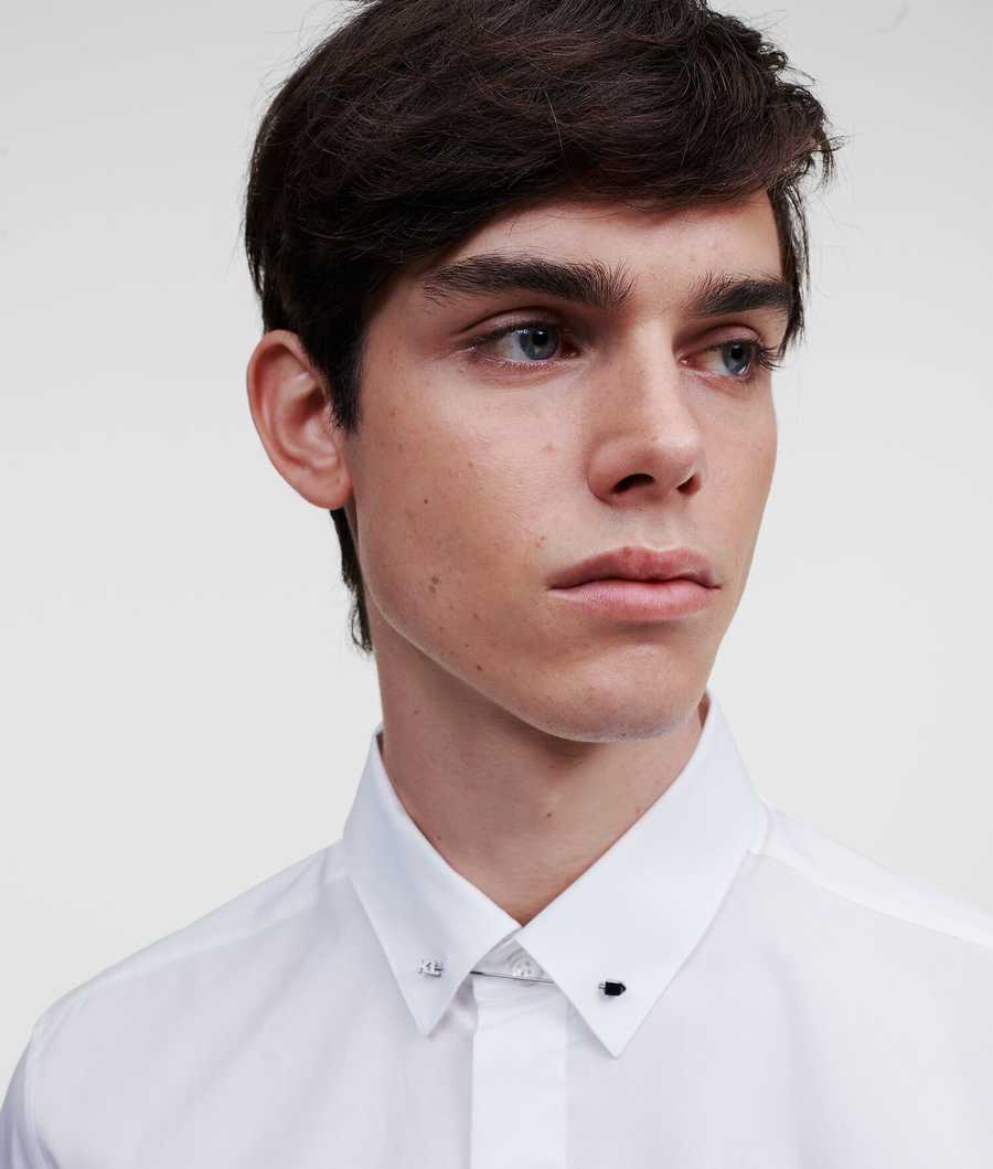 White Men's Karl Lagerfeld Poplin With Collar Bar Shirts | TH508EUGR