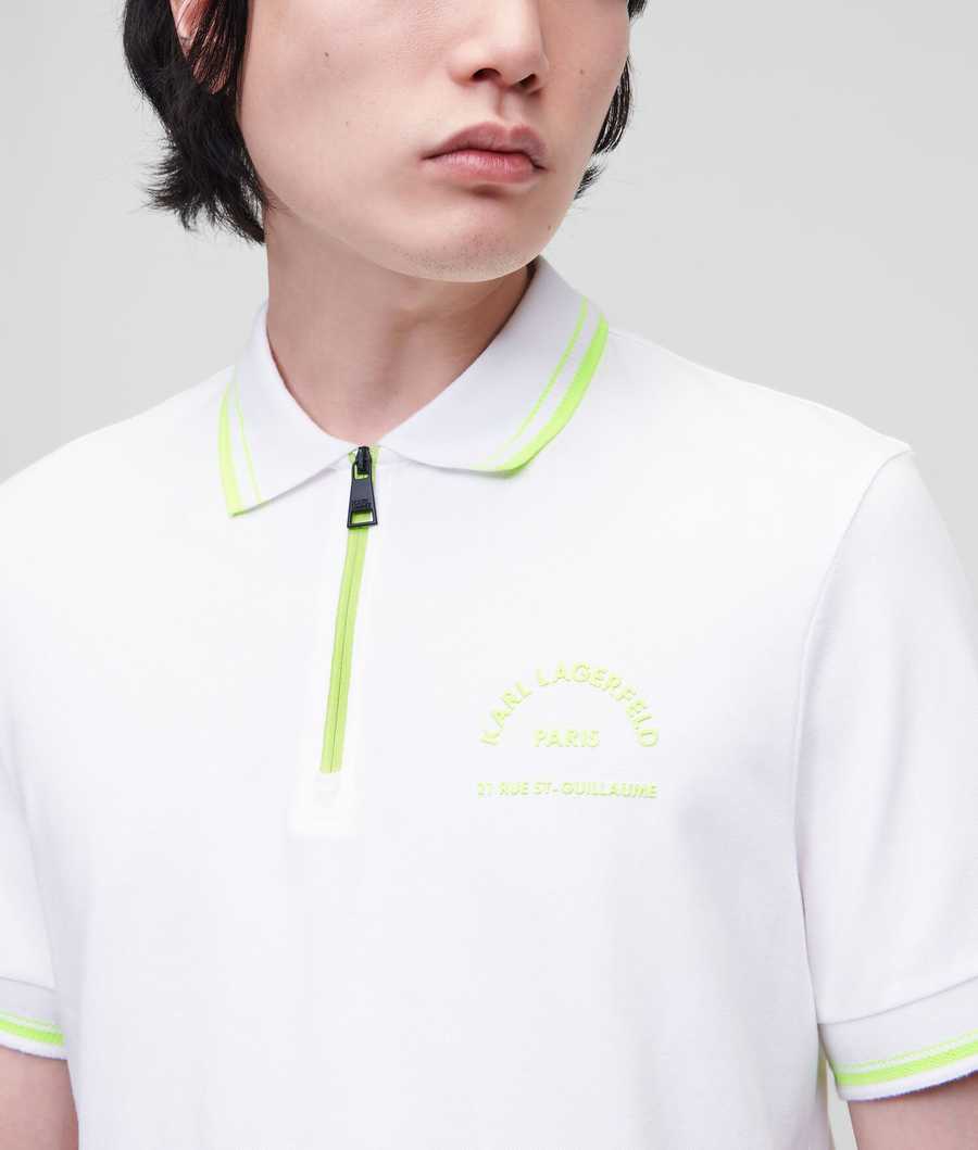 White Men's Karl Lagerfeld Rue St-guillaume Zip T-Shirts | TH280KSRZ