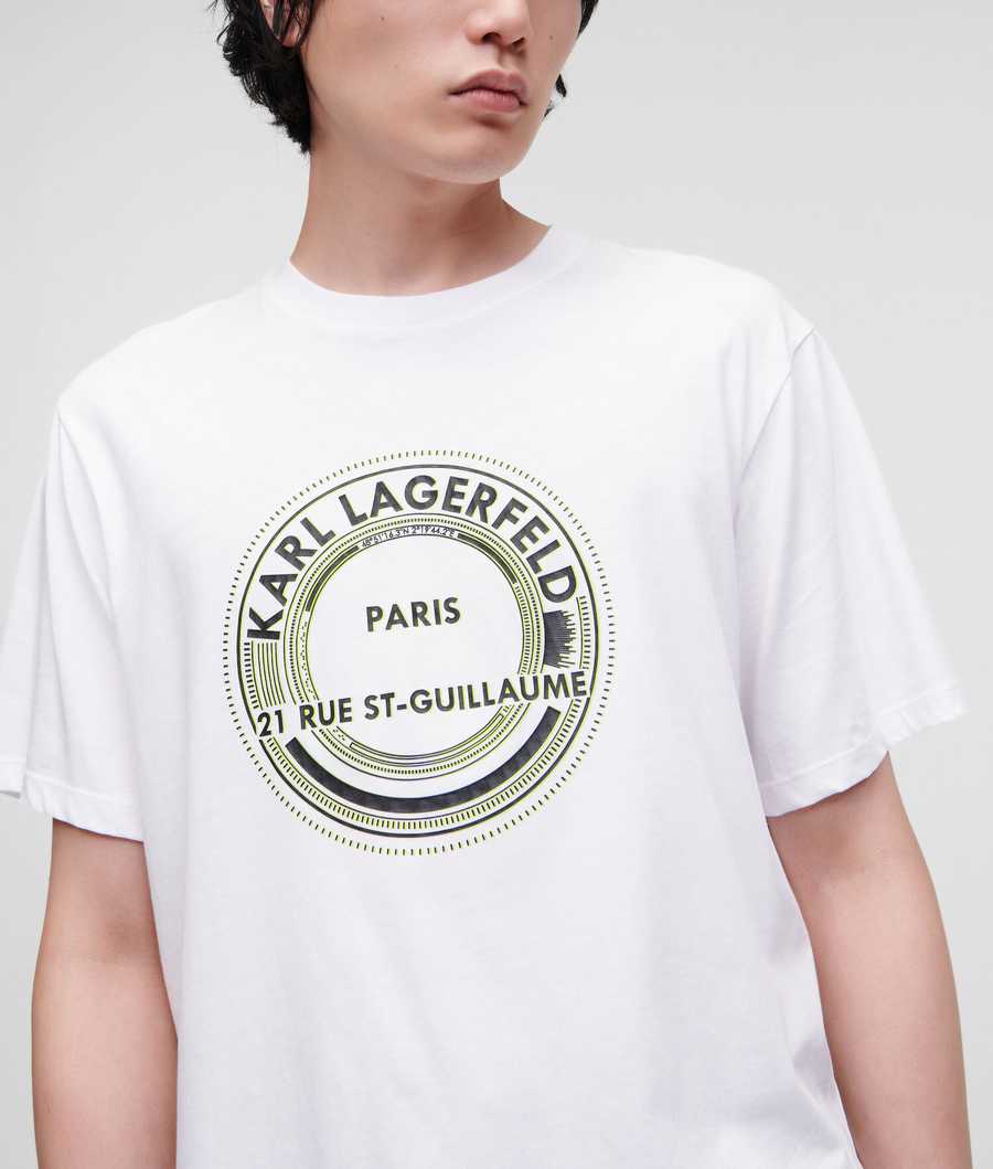 White Men's Karl Lagerfeld Rue St-guillaume Circle Logo T-Shirts | TH427QAER