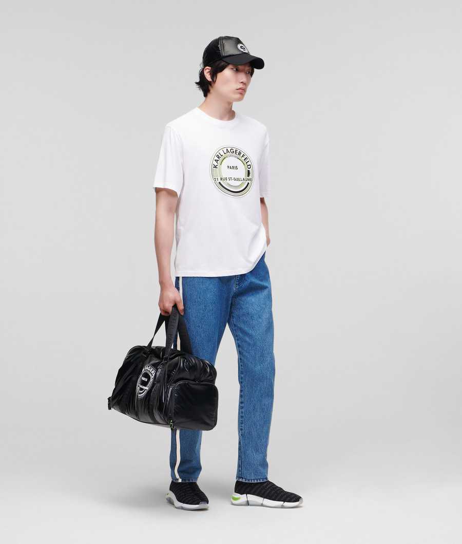 White Men's Karl Lagerfeld Rue St-guillaume Circle Logo T-Shirts | TH427QAER