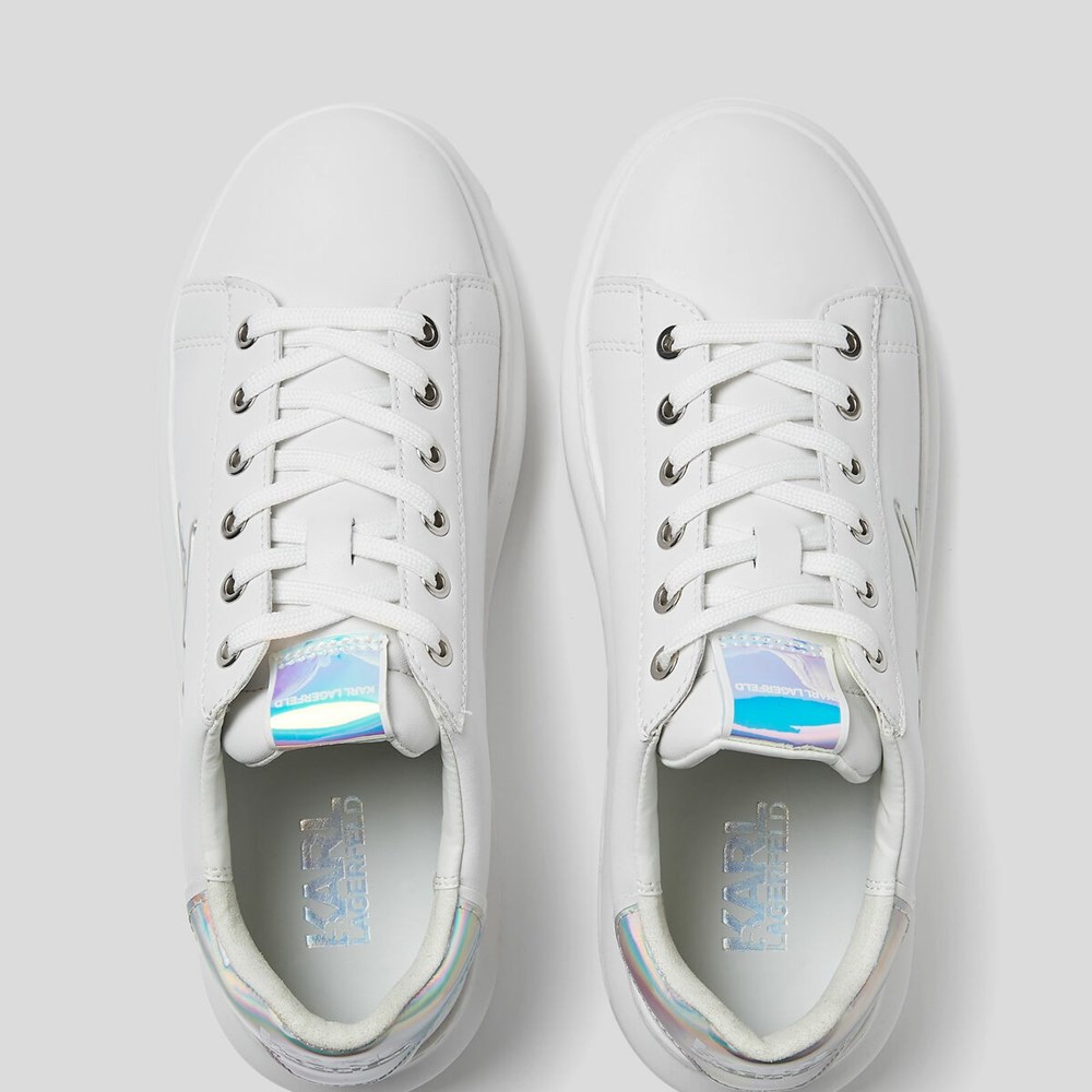 White / Multicolor Women's Karl Lagerfeld Kapri Signia Leather Sneakers | TH316CKVE