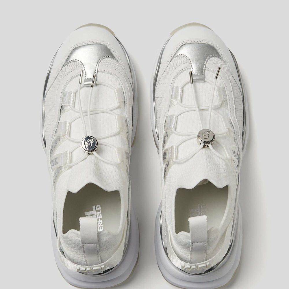 White / Silver Women's Karl Lagerfeld Gemini Krosslace Sneakers | TH462TQMY