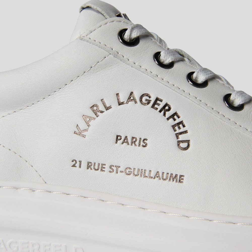 White / Silver Women's Karl Lagerfeld Rue St-guillaume Logo Kapri Sneakers | TH521MGVE