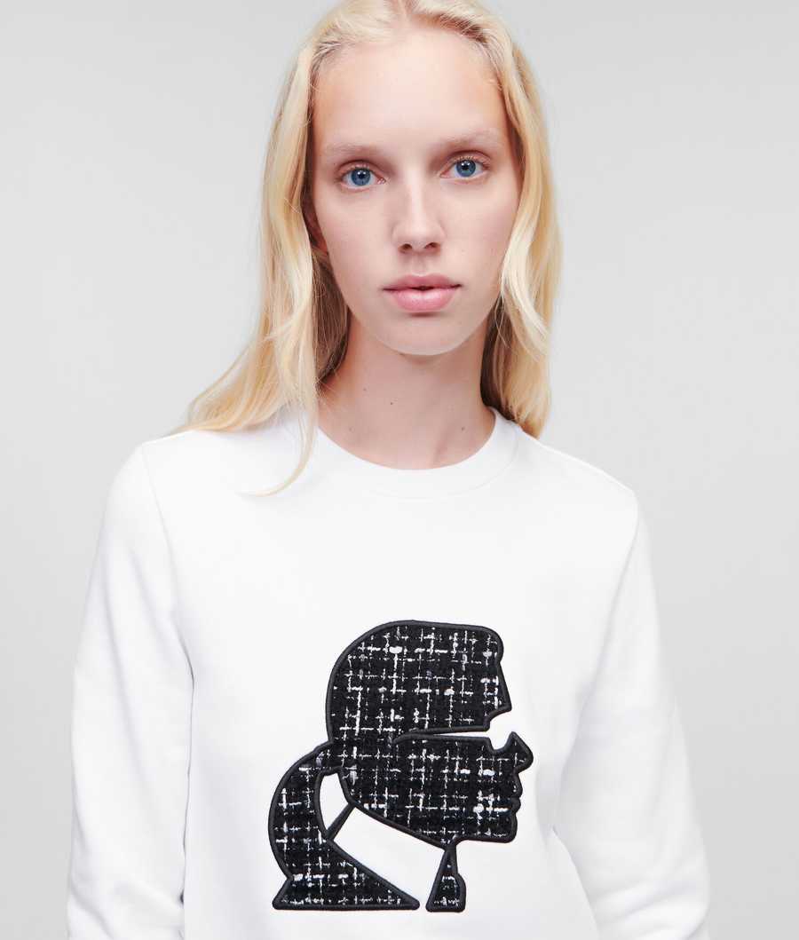 White Women's Karl Lagerfeld BOUCLÉ Karl Profile Sweatshirts | TH263MZAP